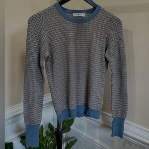 Zara Textured Blue and tan Crewneck Sweater